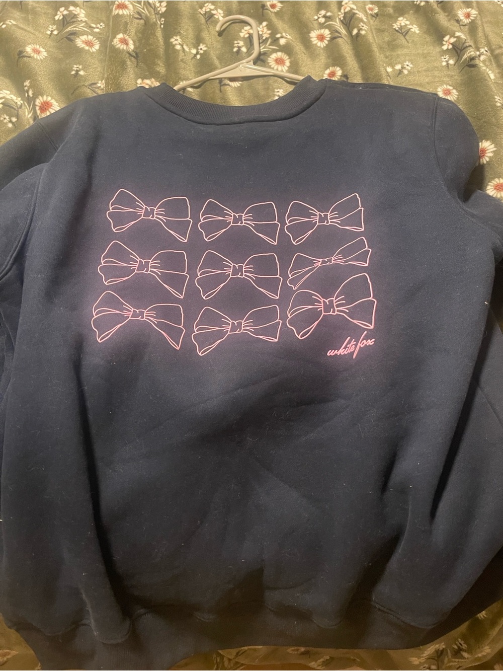 Navy Sweatshirt white fox boutique with Pink Bow Graphic